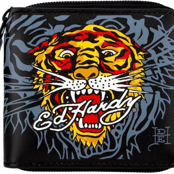 Ed Hardy Tiger Zip Around Pop Sritch Wallet - GW91679EHQA (BLACK) - Picture 1 of 2